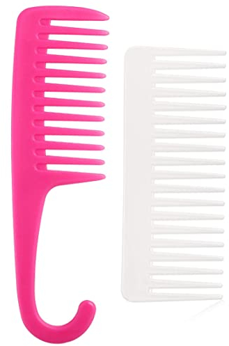 Androxeda 2 Strähnenkamm Breiter Zahnkamm Antistatisch Entwirrungskamm Große Zähne Duschkamm Haken zum Entwirren von Gelocktem Langem Trockenem Glattem Haar