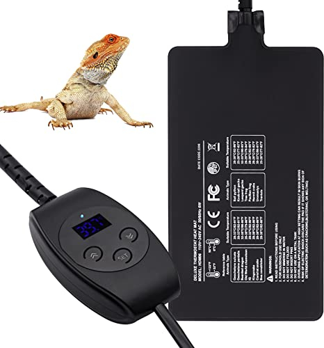 Heizmatte Terrarium,Regelbar Reptilien Heizmatte 6W/11W/23W/36W, IPX7 Wasserdicht mit Temperaturregelung für Reptilien SchildkröTe Schlange Gecko Einsiedlerkrebs Amphibien (6W:(10 * 17.8CM))