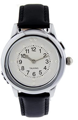 QINGQIAN Touchable Blind Watch Suitable for The Visually impaired，Silver Shell, Black Leather Belt, Neutral Style, for Men and Women