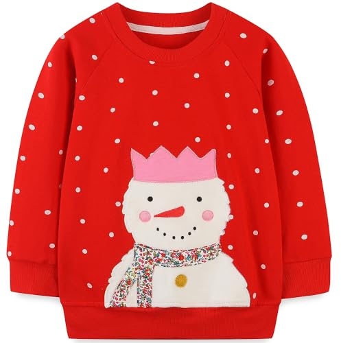 MUJOQE Sudadera de Navidad para niña, algodón, árbol de Navidad, reno, sudadera para niños, ropa de Navidad, cálida camiseta de manga larga, 1-7 años, 116