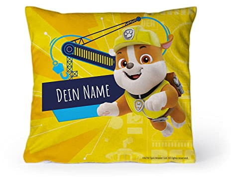 PICANOVA - La Patrulla Canina Cojín Personalizado Infantil 30x30 cm Rubble - Decorativo con Relleno y Funda de Almohada - Dibujo de Perro