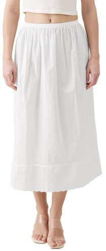 BEAUTELICATE Femme Jupon Pur Coton sous Jupe sous Robe avec Dentelle Fond De Jupe Léger Frais De Fille Été Court Mi-Long Midi Longue Blanc Ivoire