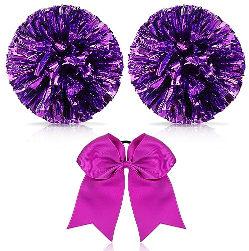 Hanaive 3 Pcs Cheerleading Pom Poms Large, Purple, Classic
