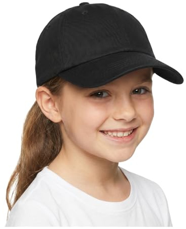 YAMEE Baseballkeps unisex barn som andas, basebollkeps barn bomull, skärmmössa barn lätt, solhatt barn för pojkar flickor solskydd, ren färg, friluftsliv, svart, 52