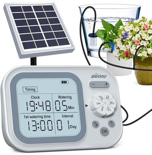 Automatisches Solar-Tropfbewässerungssystem, unabhängiger Timer, Bewässerungsset, System für 15 Topfpflanzen, geeignet für die Bewässerung von Topfpflanzen im Innenbereich, Garten und Balkon