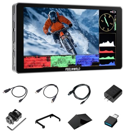 FEELWORLD P6XL Monitor de cámara de 6 Pulgadas con batería incorporada Pantalla táctil de Aluminio de 1200 nits Forma de Onda de Alto Brillo HDR 4K Entrada HDMI y Salida 3D LUT Ligero
