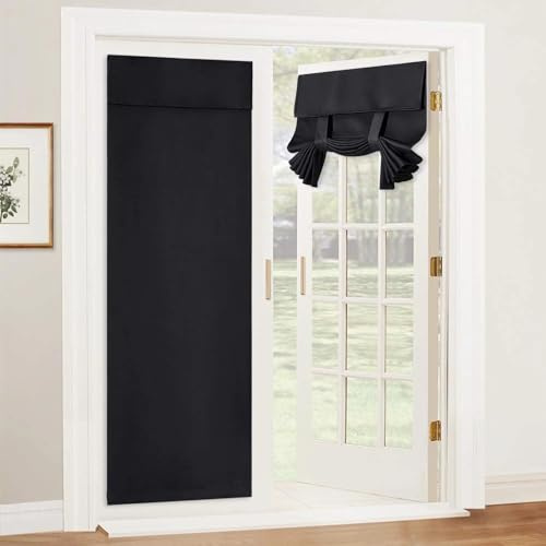 1 Pieza Cortina Puerta Cortinas Opacas Velcro, 173 × 66 cm Persianas de Puerta Francesa, Cortinas Opacas con Lazos para Puertas de Patios, Puertas Acristaladas (Negro)