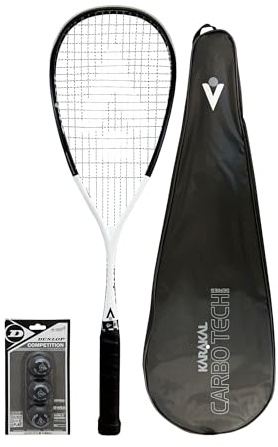 Karakal Carbo Tech 115 Graphite Squash Racket, inc Protective Cover Squash Ball Option (+ Comp Balls)