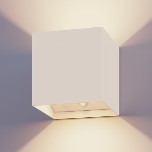 CALEX Applique Volterra, per esterni & interni, luce calda Up & Down, ricaricabile via USB-C, senza fili, con sensore di movimento, impermeabile, Bianco