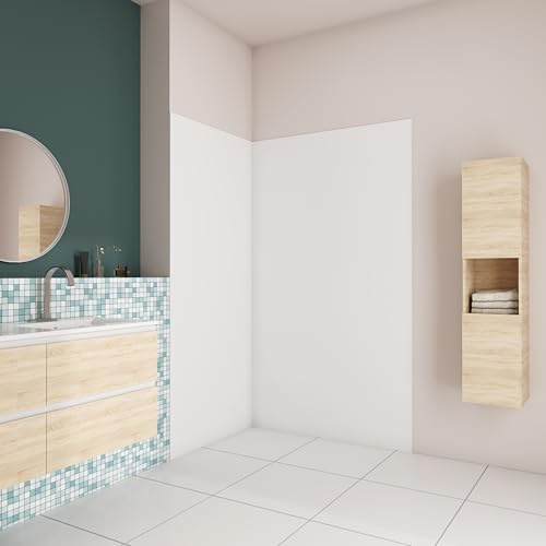 AICA Panneau mural de douche blanc 100x90x210cm avec les profiles de finition BLANC Panneaux muraux salle de bain habillage mural aluminium