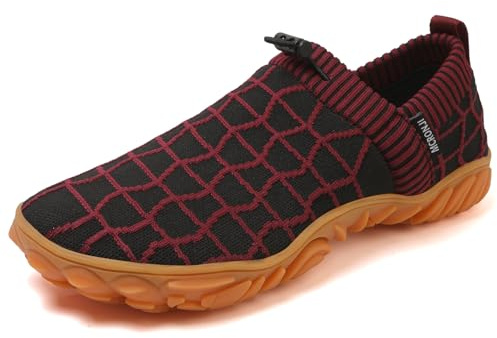 MCRONJI Barefoot Water Shoes, Minimalist Running Sneakers, Beach Outdoor Shoes, Men and Women Black/Red