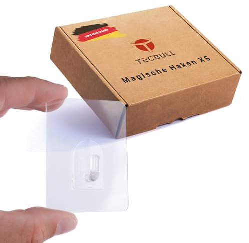 TECBULL® 8 echte Magische Haken klein XS, keine Klebereste, rückstandslos ablösbar, wiederverwendbar, transparent, Dekohaken, Mehrzweckhaken, Klebehaken, selbstklebend