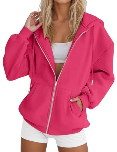 Generico Felpa Donna con Cappuccio Leggera Giacca Oversize Felpe Zip da Donna Manica Lunga Sportiva Hoodie Cotone Sweatshirt Casual Cardigan con Tasche e Cerniera Classico Primavera
