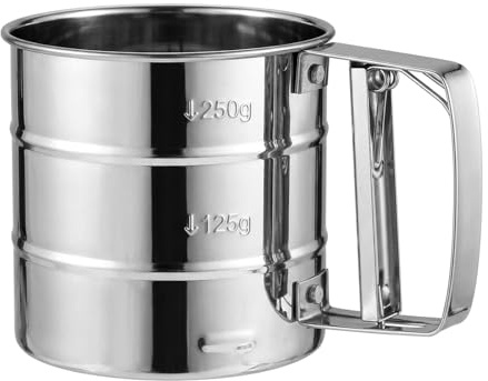 Vexnaro Setaccio Farina Acciaio Inox con Manico a Pressione, Spargi Zucchero a Velo, Setaccio da Cucina a Una Mano, Colino Multifunzionale per Farina Cacao Spezie e Dolci