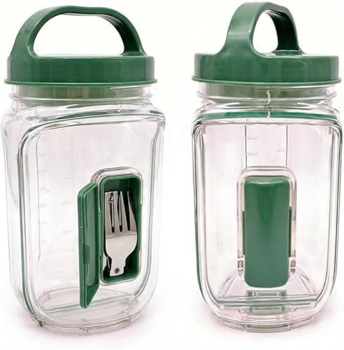 Recipiente de ensalada Mason Jar de edición actualizada 2026, contenedor de ensalada con apertura lateral, recipiente de ensalada portátil con taza de aderezo y tenedor, contenedor de almuerzo