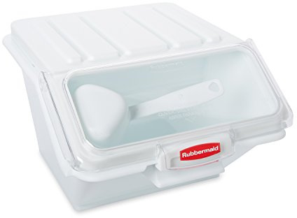 Rubbermaid Commercial Products ProSave Shelf Food Ingredient Bin with Scoop 40-Cup White Kitchen Food Storage Sugar/Grains/Rice/Baking Supplies