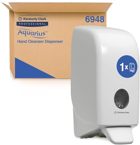 Aquarius Seifenspender 6948, für Handseife flüssig, Nachfüllmenge 1 Liter | Manueller Seifenspender 6948, weiß, Wandbefestigung, für Flüssigseife und Schaumseife, hohe Kapazität mit Nachfüllmenge 1 L