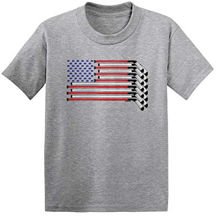Haase Unlimited American Flag - Hockey Sticks Pucks Infant/Toddler Cotton Jersey T-Shirt (Light Gray, 2T)