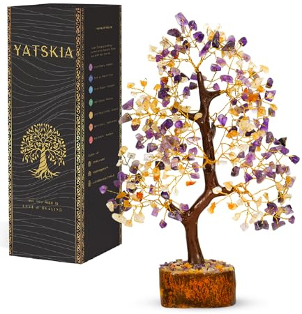 YATSKIA Citrine Crystal - Tree of Life Decor, Amethyst Crystal Money Tree, Gemstone Healing Crystals, Chakra Gifts for Home Decor