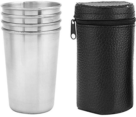MAGT Kaffeetasse Edelstahl, 4 Stück Camping Tasse Tragbare Kaffeebecher Teetasse Leichter Becher für Outdoor Camping Reise (L)