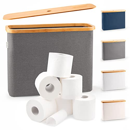 Lonbet - Cestino per Carta Igienica Grigio- Porta Carta Igienica – Organizer Bagno - Cestino Portaoggetti di Bambù, Cestino Bagno Porta Carta Igienica, Organizer per Accessori Bagno