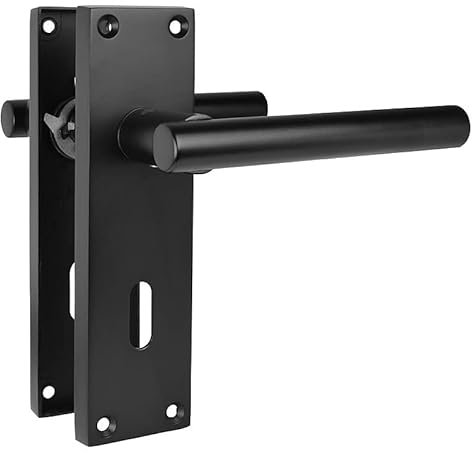 HANDLESTORE T-Bar Lever Backplate Door Handle | Black Door Handles | Latch, Lock or Bathroom 150mm x 42mm Backplate (Lock)
