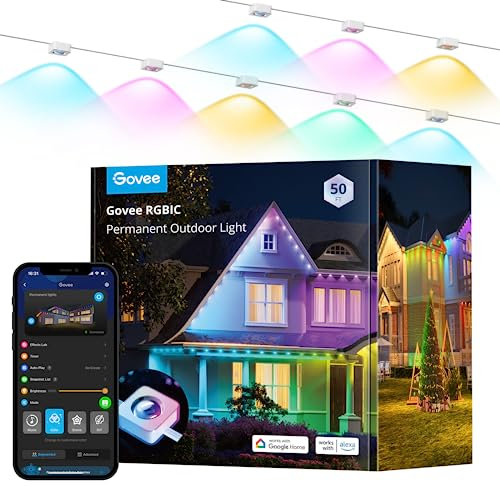 Govee Outdoor Lights 15M, Smart RGBIC with 72 Scene Modes, Alexa & Google Assistant Compatible, 36 LED Eaves Lights IP67 Waterproof for Party, Game Day