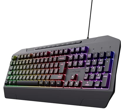 Trust Gaming GXT 836 Evocx Teclado Gaming QWERTY Español, 78% Plástico Reciclado, Teclas de Membrana, Iluminación RGB, Anti-Ghosting, Teclado Gamer con Cable USB, PC/Ordenador - Negro