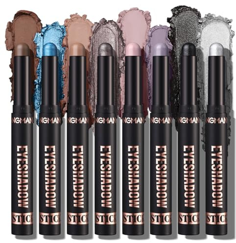 XINYUNXIN Juego de 8 sombras de ojos en barra suaves y cremosas mate con brillo, lápiz de sombra de ojos pigmentado, brillante, resistente al agua, elegante juego de sombras de ojos (C)