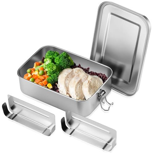 Kssvzz Brotdose Edelstahl mit 2 Fächern, 850ML Lunchbox Auslaufsicher mit Dichtring, Nachhaltige und Umweltfreundliche BPA-frei, Brotdose Metall Klein für Erwachsene, Kinder