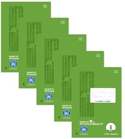Staufen premio Schulhefte - 5 Hefte je 32 Blatt, Lineatur 6, DIN A5, 90 g/m², blanko