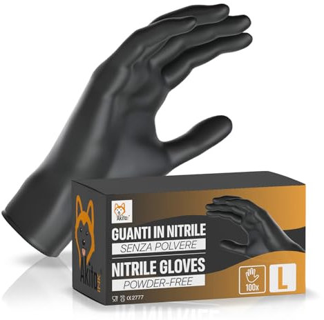 AKITAInk Guanti in Nitrile Neri senza polvere, senza lattice - Ipoallergenici, Resistenti, Ideali per Ambiti Medici e Alimentari per Estetisti, Tatuatori, Ambiti Medici, guanti per alimenti (100, L)