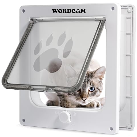Wordcam stor kattdörr (yttre storlek 25 x 24 cm), robust kattdörr för inre ytterdörrar, kattlucka dörr med 4-vägslås, husdjursdörr för katter kattungar hundar (vit, L)