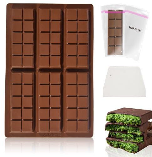 XIKAYA Molde de silicona para chocolate, 6 placas, molde de silicona con rascador y bolsa, moldes de chocolate profundo para chocolate y caramelos (sin BPA)