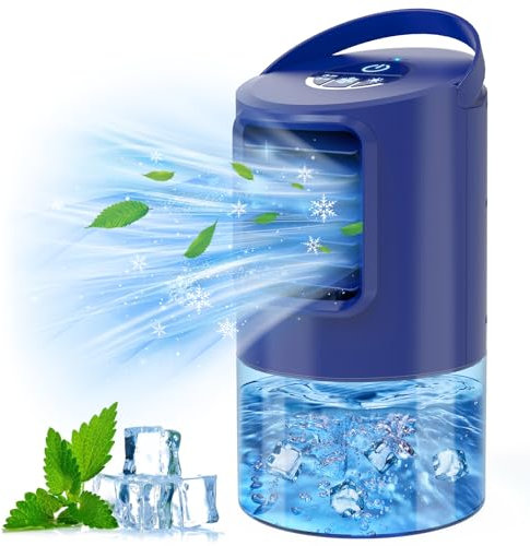 Luftkühler Blau 5-in-1 Tragbare Klimaanlage mit Luftkühlung, Ventilator & Luftbefeuchter 3 Geschwindigkeitsstufen, 7 Farben LED-Beleuchtung Leise & Energieeffizient für Zuhause, Büro, Schlafzimmer