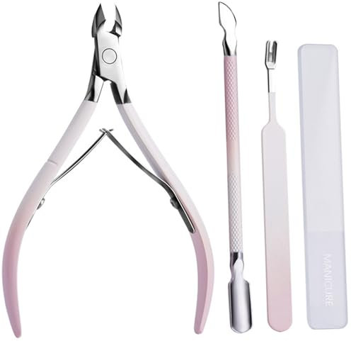 Kit professionale per rimuovere le cuticole e manicure: tagliacuticole, tagliaunghie, set di strumenti per unghie, spingi a doppia estremità e lima per unghie in vetro (4 pezzi in custodia in pelle)