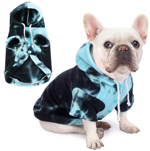 Dog Hoodie Tie Dye Dog Sweatshirt Chic Winter Clothes Ultra-Soft Warm Sweaters for Small Medium Dogs Fashion Pet Clothes for Dogs (Blue/Black/Grey, M (Back: 12.99,Chest: 17.71, Neck: 14.96))