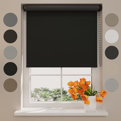 DTCH® Tenda a rullo oscurante senza forare, nero, 85 x 190 cm | 100% oscurante, senza forare incluso, montaggio a parete o soffitto, larghezza regolabile, sicurezza bambini, fino a 240 cm