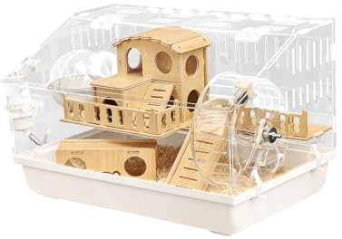8-in-1 Acrylic Hamster Cage: 2-Layer, Clear Panels, Top-Opening, Full Accessories for Pet Mice, Hamster House for Dwarf Hamsters & Gerbils – 18.5x11.8x11.8