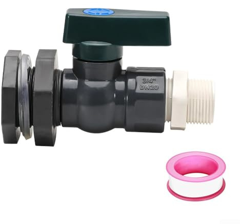 3/4 Inch PVC Tap with Screw Connection for Rainwater Containers, Adjustable Flow Control Valve Compatible with Aquariums, Pools, and Garden Water Systems (C)