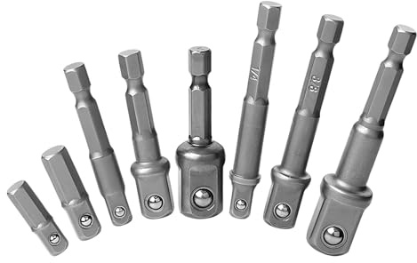 Ztolbriy Juego de 8 Adaptadores de Llave de Vaso – Hexagonal 1/4 a 1/4, 3/8, 1/2 | Para Taladro y Destornillador Inalámbrico | En Acero de Cromo-Vanadio