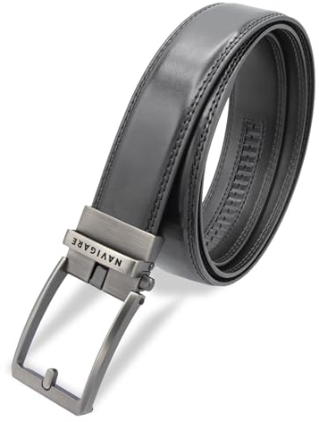 Navigare SET REGALO Cintura In Pelle Con Fibbia Automatica - Regolazione Senza Fori - Confezione Elegante, Ideale Regalo Per Uomo, Perfetta Per Look Casual, Formali (NERO)