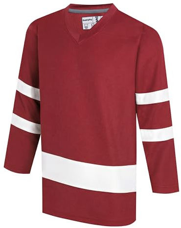 Gabiphy Plain Hockey Jerseys for Men Women Adult Unisex Workout Goalie Hockey T-Shirt Casual Tops Practice Clothes Vintage Outfits Claret Jersey-White Stripe,Men Size Small