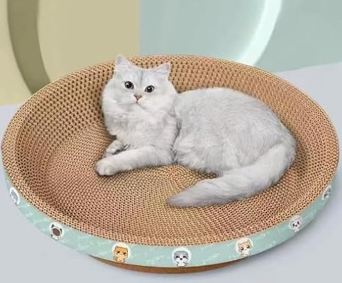 Round Cat Scratching Board, 2 in 1 Cat Scratch Bed, Corrugated Cardboard Scratch Sofa, Anti Slip Cats Scratcher, Scratching Mat for Indoor Cats Furniture | Furniture Protector (40x40x9cm)