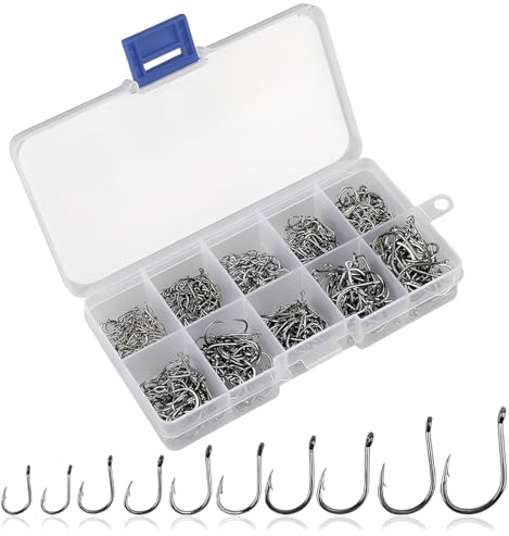 FHRYNA 200 Pièces Ensemble Combiné D'hameçons de Pêche sans Ardillons - Hameçons De Pêche sans Ardillons en Acier au Carbone, Adaptés Aux Rivières, Lacs, Océans et étangs