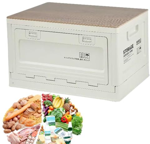 Vikbar förvaringslåda med trälock, hopfällbar campingförvaringslåda 50L | Fällbar leksaksförvaringsbehållare för utomhusresor, camping, böcker, snacks, fiske, bil, husbil