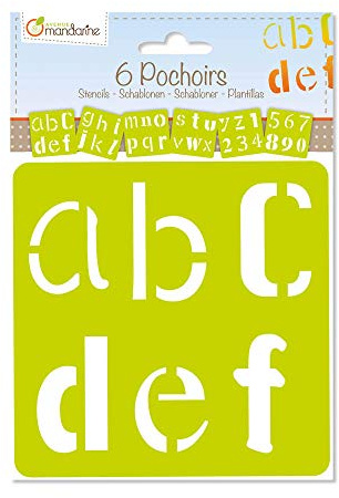Avenue Mandarine 42643O - Un lot de 6 pochoirs 15,4x22,3 cm avec notice incluse, Alphabet fantaisie