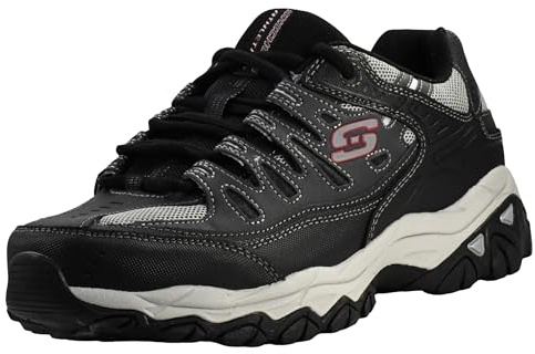 Skechers Men's Afterburn M. Fit Fashion Sneakers – Leather Upper, Memory Foam Insole, Rubber Outsole, Charcoal/Black, 9.5
