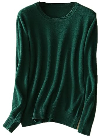 MMYOMI Womens Mesdames col rond en cachemire Tricots à manches longues Pull Blouse Pull Top Pull tricoté (Large, Vert profond)
