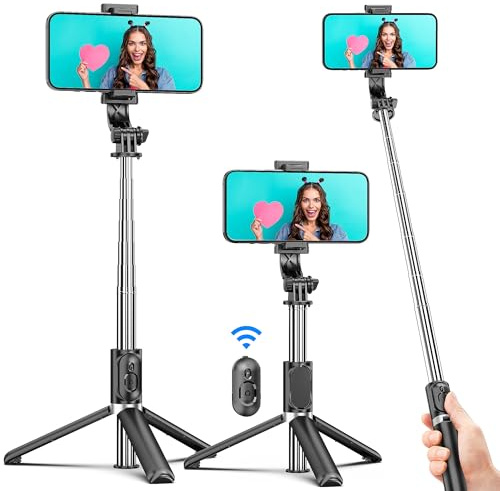 Palo Selfie Trípode Wireless, 360° Rotación 3 en 1 Trípode para Movil Extensible Selfie Stick con Inalámbrico Control Remote, Compatible con iPhone 17/16/15/14/XS/8/7, Samsung, Huawei, Xiaomi, etc